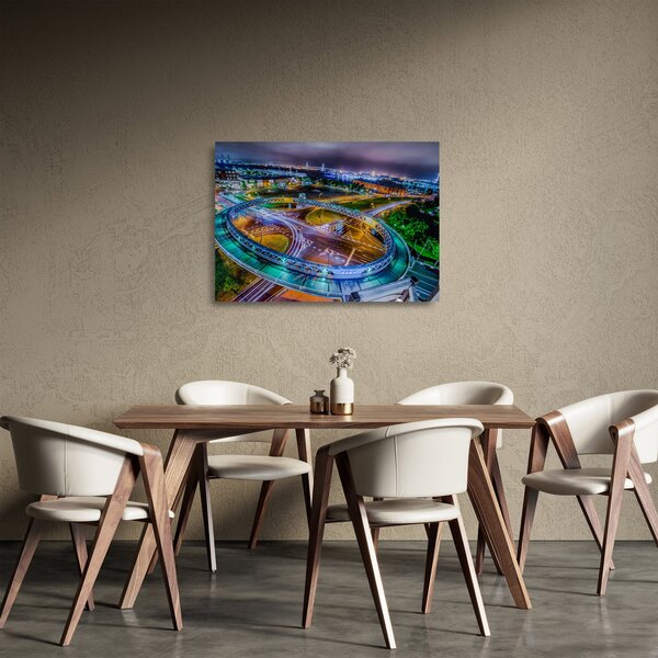 Sklenený obraz - panoráma nočného mesta (70x50 cm)