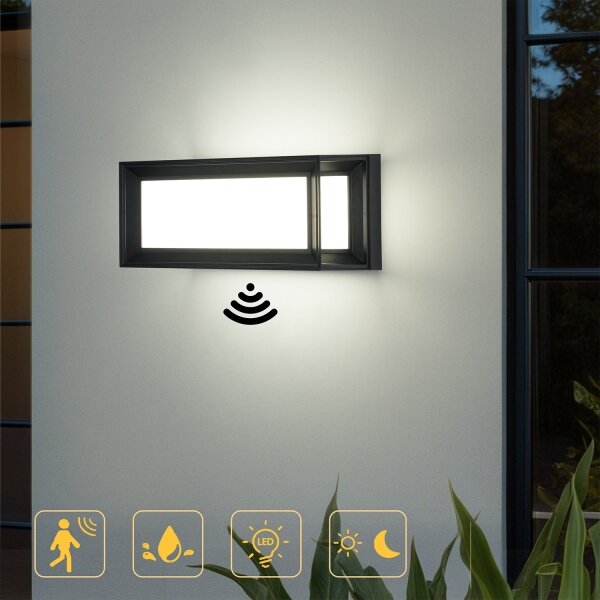 Brilagi - LED Vonkajšie nástenné svietidlo s pohybovým senzorom PARKER LED/12W/230V čierne IP44