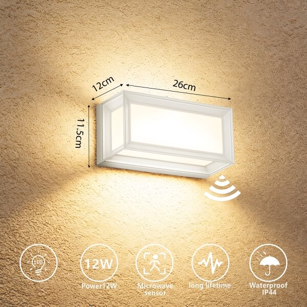 Brilagi - PARKER LED vonkajšie nástenné svietidlo s pohybovým senzorom LED/12W/230V biele IP44