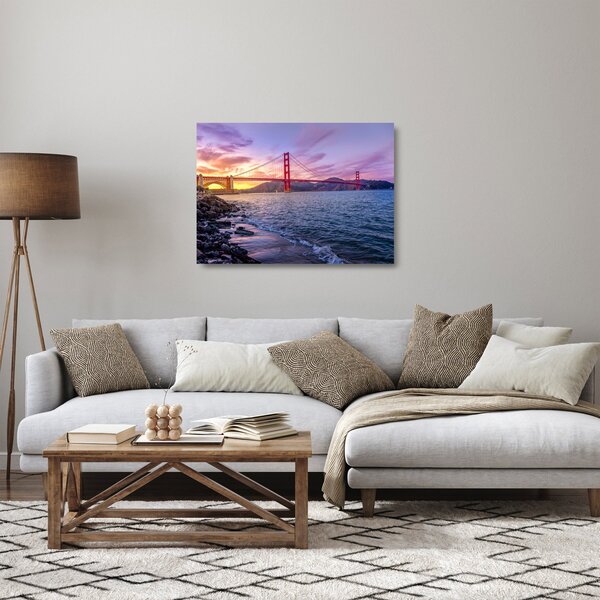 Sklenený obraz mosta pri západe slnka (70x50 cm)