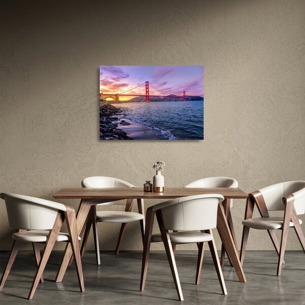 Sklenený obraz mosta pri západe slnka (70x50 cm)