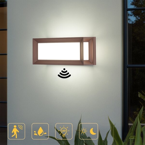 Brilagi - LED vonkajšie nástenné svietidlo so senzorom PARKER LED/12W/230V hnedé IP44