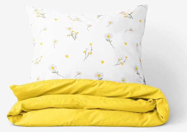 Goldea bavlnené posteľné obliečky duo - harmanček so žltou 220 x 200 a 2ks 70 x 90 cm (šev v strede)