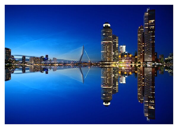 Sklenený obraz - nočný Rotterdam (70x50 cm)