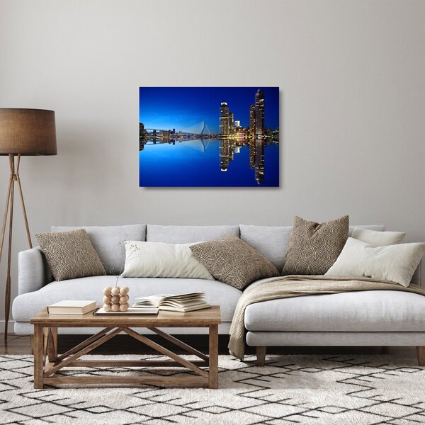 Sklenený obraz - nočný Rotterdam (70x50 cm)