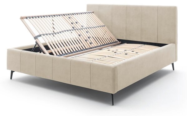 Béžová čalúnená dvojlôžková posteľ s úložným priestorom s roštom 180x200 cm Lizzano – Meise Möbel