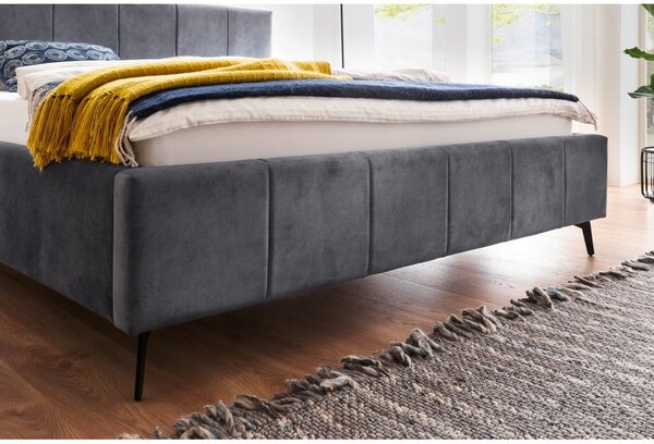 Antracitová čalúnená dvojlôžková posteľ s úložným priestorom s roštom 180x200 cm Lizzano – Meise Möbel
