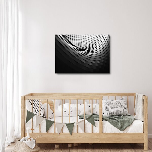 Abstraktný sklenený obraz - čiernobiela špirála (70x50 cm)