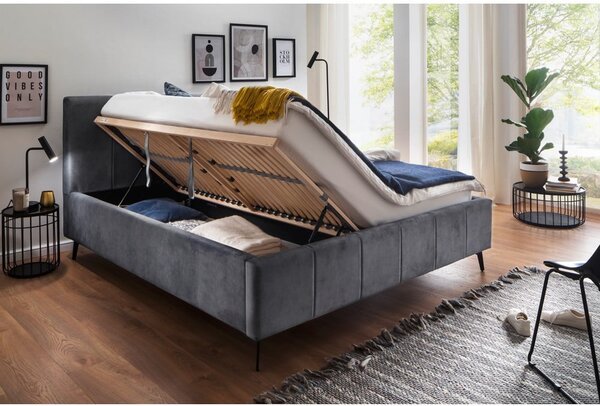 Antracitová čalúnená dvojlôžková posteľ s úložným priestorom s roštom 180x200 cm Lizzano – Meise Möbel