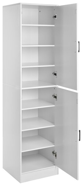 Vysoká skrinka na topánky biela drevotrieska 43 x 40 x 170 cm s priehradkami na 12 párov topánok moderný minimalistický štýl predsieň