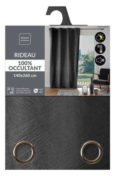 Antracitový zamatový záves 140x260 cm Olympe – douceur d'intérieur