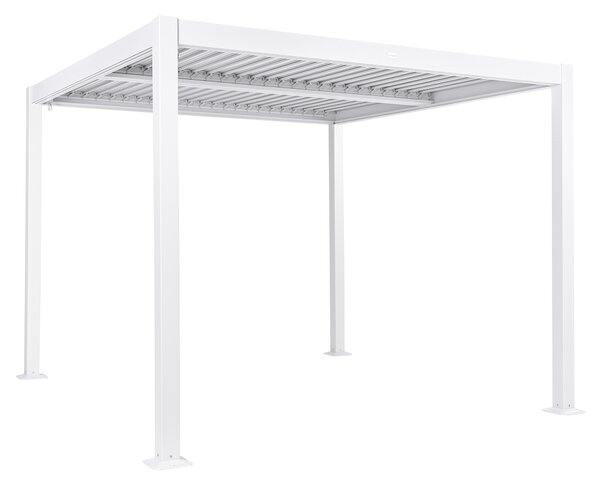 Pergola biela kov hliníkový rám tienidlo 310 x 310 cm altánok moderný industriálny štýl záhrada