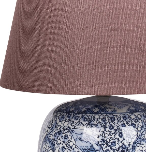 Stolná lampa hnedá a modrá porcelánový podstavec ľanové tienidlo 46 cm moderný štýl obývacia izba spálňa