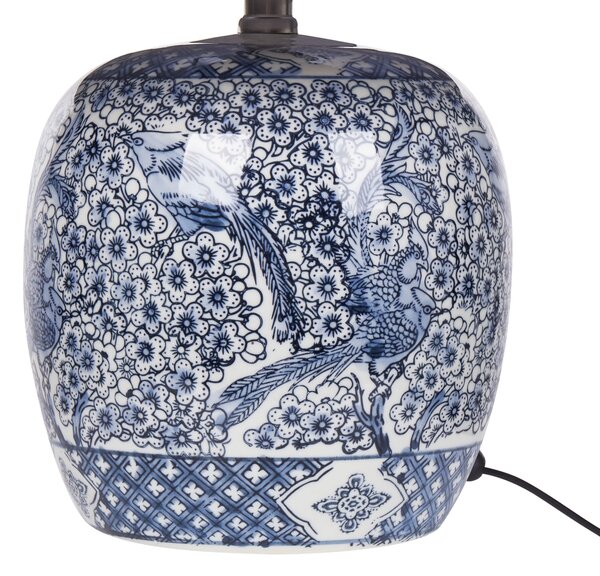 Stolná lampa hnedá a modrá porcelánový podstavec ľanové tienidlo 46 cm moderný štýl obývacia izba spálňa