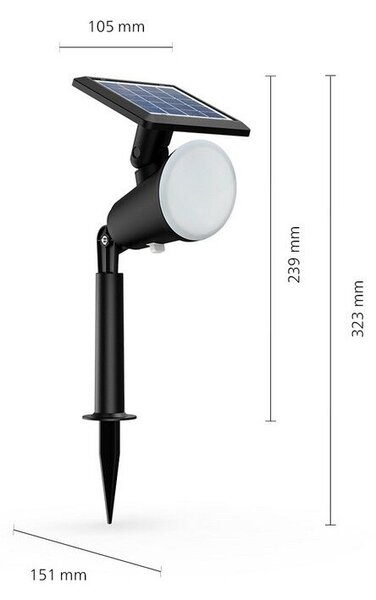 Philips 8720169269132 Outdoor solar Jivix solárne zapichovacie svietidlo/reflektor LED 1,4W/150lm 2700K IP44 čierna
