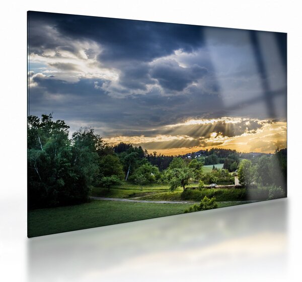 Sklenený obraz krajiny s lúčmi (70x50 cm)
