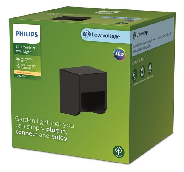Philips 8720169269255 GardenLink Low Volt 24V Grits nízkonapäťové vonkajšie nástenné svietidlo LED 1,5W/180lm 2700K IP44 čierna, bez napájania