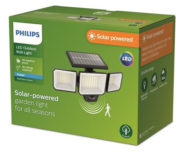 Philips 8720169269156 Outdoor solar Nysil solárne nástenné svietidlo bezpečnostné/reflektor so senzorom PIR LED 8,7W/1000lm 5000K IP65 čierna