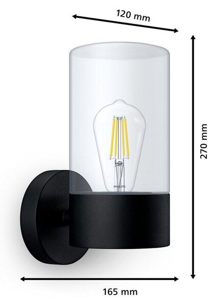 Philips 8720169266537 Outdoor Flareon vonkajšie nástenné svietidlo 1xE27 IP44 čierna