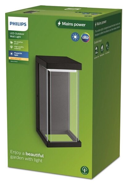 Philips 8720169266759 Outdoor Kyrie vonkajšie nástenné svietidlo LED 12W/1500lm 2700K IP44 čierna
