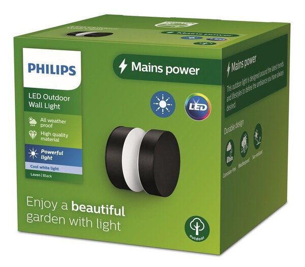 Philips 8720169266650 Outdoor Laven vonkajšie nástenné svietidlo LED 6W/750lm 4000K IP44 čierna