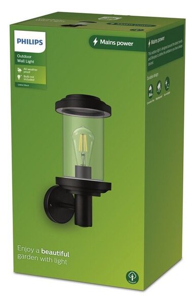 Philips 8720169266513 Outdoor Listra vonkajšie nástenné svietidlo 1xE27 IP44 čierna