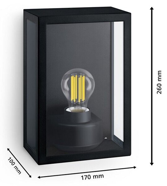 Philips 8720169266414 Outdoor Alzor vonkajšie nástenné svietidlo 1xE27 IP44 čierna