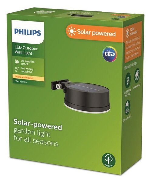 Philips 8720169265622 Outdoor solar Vynce solárne nástenné svietidlo LED 1,5W/200lm 2700K IP44 čierna