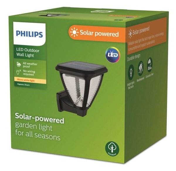 Philips 8720169265707 Outdoor solar Vapora solárne nástenné svietidlo LED 1,5W/200lm 2700K IP44 čierna