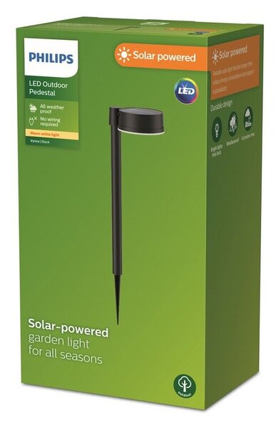 Philips 8720169265646 Outdoor solar Vynce solárne zapichovacie svietidlo/stĺpik LED 1,5W/200lm 2700K IP44 čierna