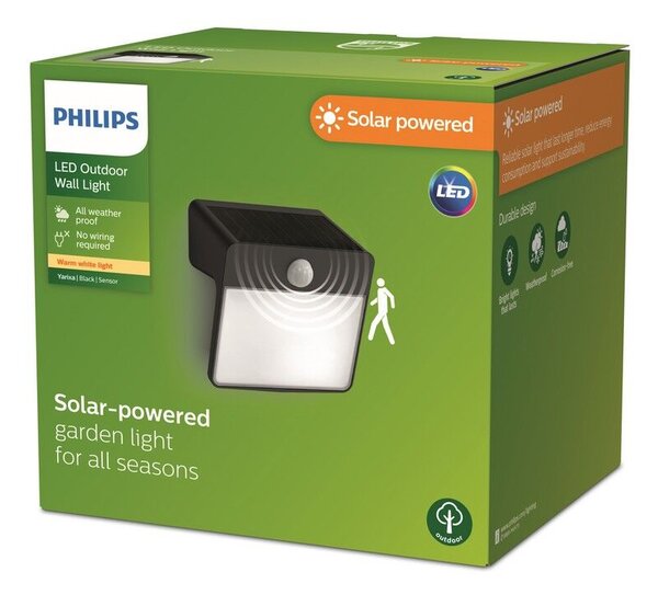 Philips 8720169265448 Outdoor solar Yarixa solárne nástenné svietidlo so senzorom LED 2,2W 250/25lm 2700K IP44 čierna