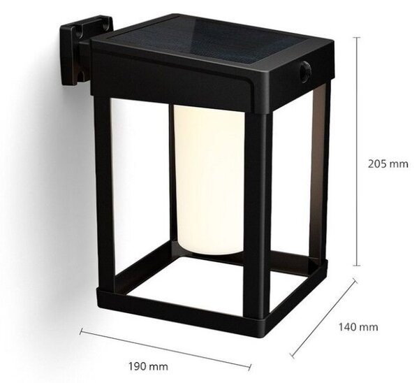 Philips 8720169263871 UltraEfficient Solar Camill solárne nástenné svietidlo so senzorom LED 1,4W 250/25lm 3000K IP44 čierna