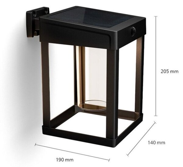 Philips 8720169263918 UltraEfficient Solar Camill solárne nástenné svietidlo so senzorom LED 1,4W 250/25lm 3000K IP44 čierna
