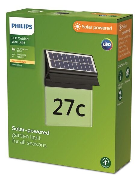 Philips 8720169265462 Outdoor solar Enkara solárne nástenné svietidlo - číslo domu LED 0,2W 17lm 2700K IP44 čierna