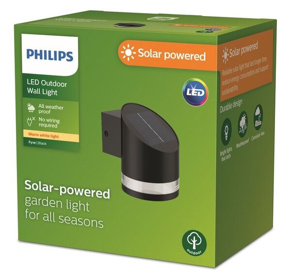 Philips 8720169265585 Outdoor solar Fyve solárne nástenné svietidlo LED 1,5W/200lm 2700K IP44 čierna
