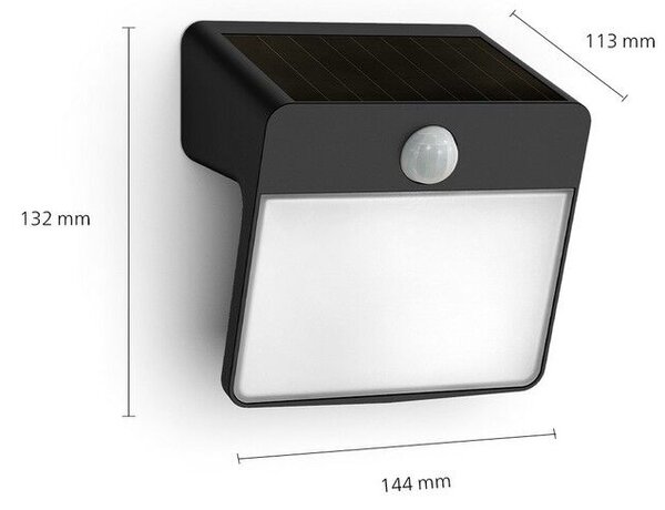 Philips 8720169265448 Outdoor solar Yarixa solárne nástenné svietidlo so senzorom LED 2,2W 250/25lm 2700K IP44 čierna