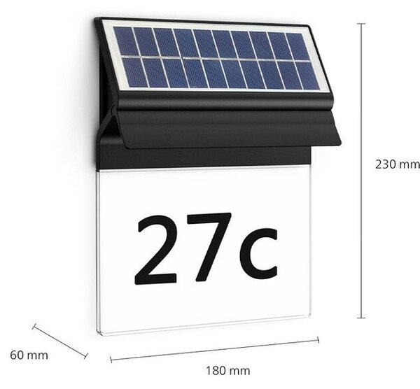 Philips 8720169265462 Outdoor solar Enkara solárne nástenné svietidlo - číslo domu LED 0,2W 17lm 2700K IP44 čierna
