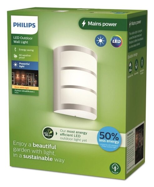 Philips 8720169263758 UltraEfficient Python vonkajšie nástenné svietidlo LED 3,8W/800lm 2700K IP44 nerez