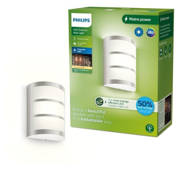 Philips 8720169263758 UltraEfficient Python vonkajšie nástenné svietidlo LED 3,8W/800lm 2700K IP44 nerez