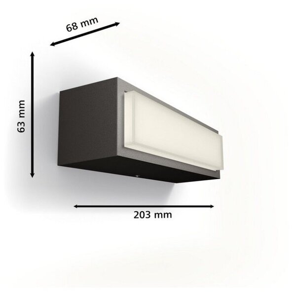 Philips 8720169263697 UltraEfficient Stratosphere vonkajšie nástenné svietidlo LED 3,8W/800lm 2700K IP44 antracit