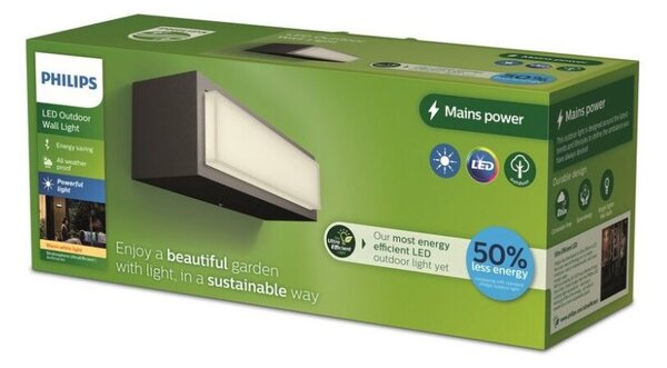 Philips 8720169263697 UltraEfficient Stratosphere vonkajšie nástenné svietidlo LED 3,8W/800lm 2700K IP44 antracit