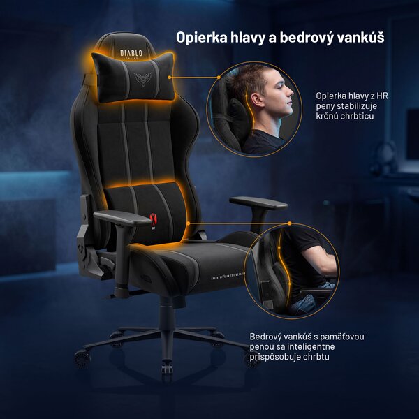 Látková herná stolička čierna Diablo X-One 2.0 Burned Black Normal