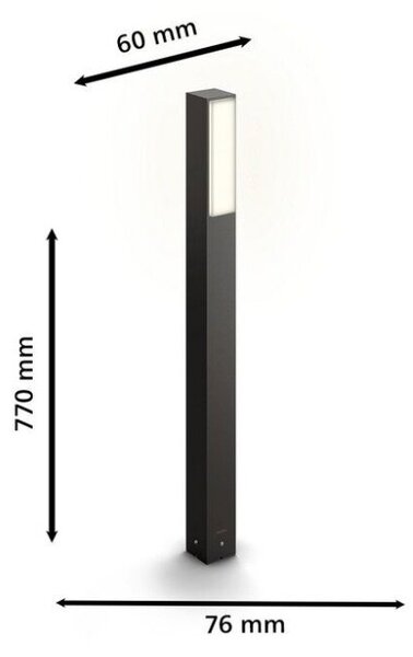 Philips 8720169257450 UltraEfficient Stratosphere vonkajšie stojanové svietidlo/stĺpik LED V770mm 3,8W/800lm 2700K IP44 antracit