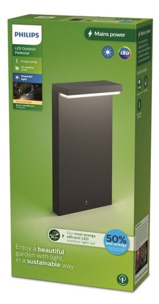 Philips 8720169257290 UltraEfficient Bustan vonkajšie stojanové svietidlo/stĺpik LED V400mm 3,8W/800lm 2700K IP44 antracit
