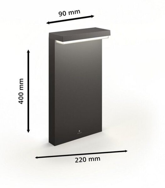 Philips 8720169257290 UltraEfficient Bustan vonkajšie stojanové svietidlo/stĺpik LED V400mm 3,8W/800lm 2700K IP44 antracit