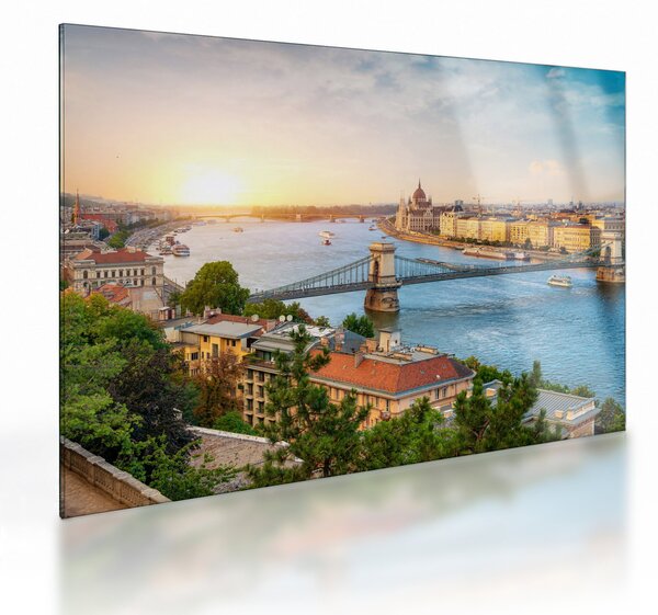 Sklenený obraz mesta Budapešť s riekou (70x50 cm)