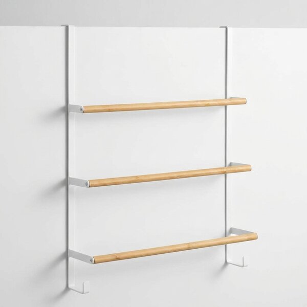 Zeller Present Vešiak na uteráky na dvere, biely kov, bambus, 51 x 13 x 56 cm