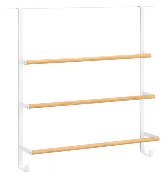 Zeller Present Vešiak na uteráky na dvere, biely kov, bambus, 51 x 13 x 56 cm
