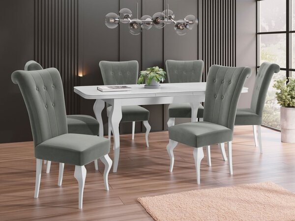 Mirjan24 Rozkladací stôl Julia so 6 stoličkami ST63, Dostupné poťahy: Magic Velvet 2250, Farby: biela / biely lesk 5903211381737