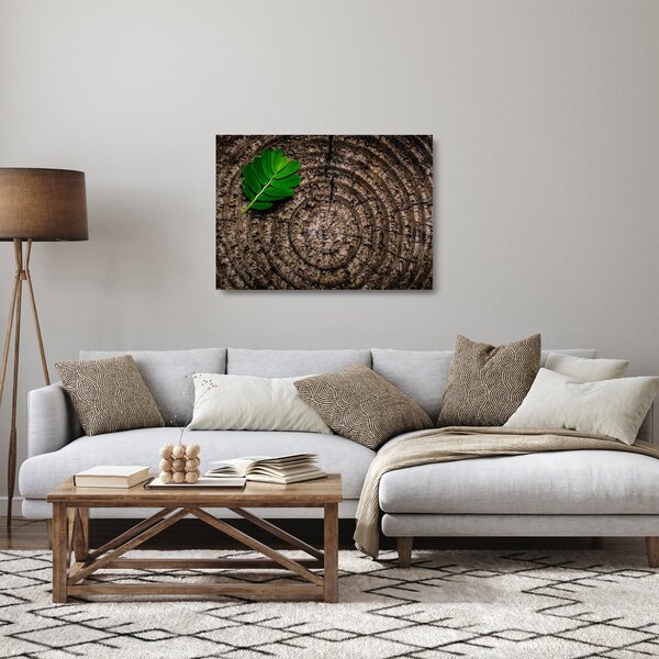 Sklenený obraz listu na kmeni stromu (70x50 cm)